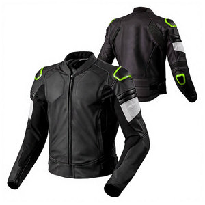 Blouson de moto en cuir noir avec protection souple, col montant et manches longues pour la conduite sur route - Product Image 4