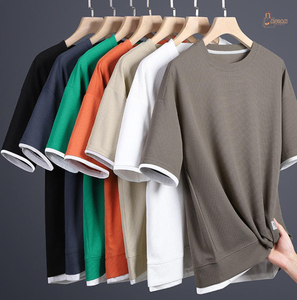 เสื้อยืดแฟชั่นผู้ชายทรงสลิมฟิต ผ้าฝ้าย 100% แขนสั้น คอกลม แห้งเร็ว ระบายอากาศดี ผ้าลายวาฟเฟิล ทันสมัย สำหรับฤดูร้อน - Product Image 1