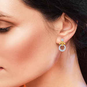 Modern 18K Yellow Gold Plated Floral Stud Earrings with Lab Grown Round Brilliant Cut Diamonds for Women - Product Image 5