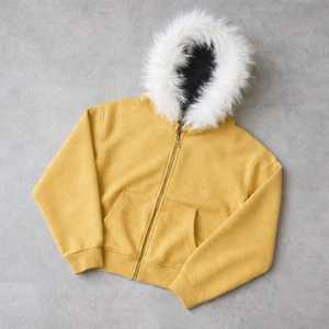 Sweat à capuche zippé pour homme, coupe ample, en molleton 100% coton, délavé à l'acide, avec fausse fourrure, haute qualité, écologique, style urbain, hiver - Product Image 1