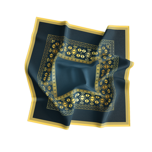 Black Gold Geometric Silk Scarf Oversized Shawl Wrap Headwrap Fringe Border Fashion Accessory for Women - Product Image 1