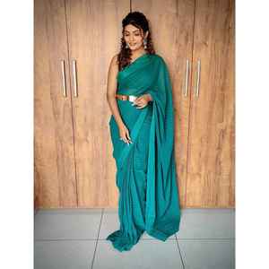 Sari prêt-à-porter avec tissage traditionnel et doublure en zari, écharpes et châles traditionnels tendance - Product Image 3