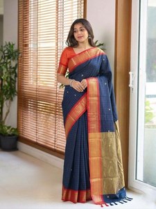 ผ้าซิ่นไหมผสมฝ้ายสีม่วงเนื้อนุ่ม ยี่ห้อ Elite Weaves พร้อมผ้าปัลลูหลากสี ตกแต่งด้วยดิ้นทอง  ชุดอินเดียและปากีสถาน ดีไซน์ใหม่ ปี 2026 - Product Image 4