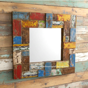 Espejo Artesanal de Madera de Barco Reciclada, Color Natural, para Decoración de Pared y Hogar, Sala de Estar o Dormitorio, Venta al por Mayor - Product Image 4