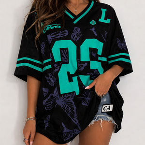Maillot de football américain surdimensionné personnalisé en maille, motif papillon, respirant, en polyester, style streetwear, fournisseur OEM pour équipes personnalisées - Product Image 5