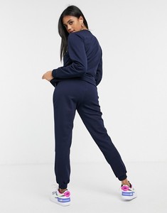 Ensemble de survêtement 2 en 1 pour femmes, bleu marine, col rond, manches longues, couleur unie, coupe régulière, sweat-shirt décontracté, pantalon avec poches latérales, séchage rapide - Product Image 3