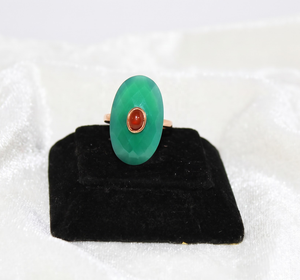 Bague en argent sterling 925 massif plaqué or rose avec onyx vert ovale facetté et cornaline, collection Memoria Jewels, vente en gros - Product Image 5