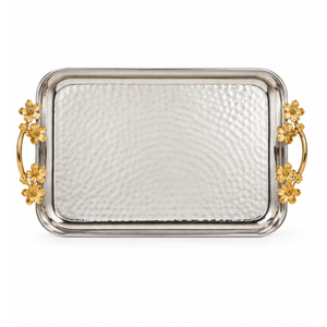 Bandeja decorativa de metal martillado con asas de diseño de hojas, bandeja ovalada plateada para servir, para decoración de mesas de bodas y hoteles. - Product Image 4