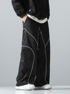 Pantalon de survêtement décontracté personnalisé, imperméable, blanc, coupe oversize, avec empiècements latéraux incurvés noirs, unisexe, pour hommes et femmes, directement de l'usine - Product Image 2