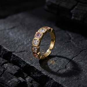 18K Gold Plated 925 <b>Silver</b> <b>Emerald</b> Cut Zircon <b>Ring</b> Open Adjustable Geometric Bridal Band for Women & Children's Party Gift - Product Image 2
