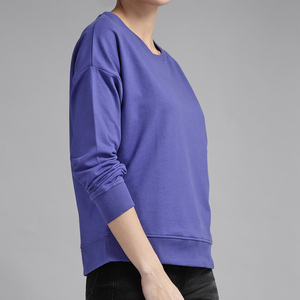 Sweat-shirt à col rond pour femme, couleur unie violet, manches longues, décontracté, tricoté, 100% coton, respirant, vêtements d'automne - Product Image 6