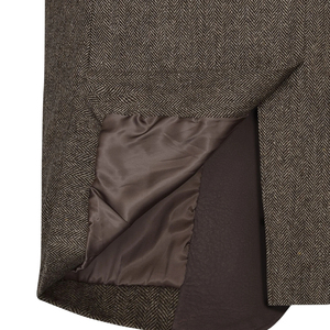 Chaqueta de lana marrón con diseño de espiga para hombre, con mangas de cuero y cuello vuelto, abrigo de invierno - Product Image 5