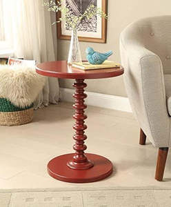 Mesa auxiliar redonda moderna con pedestal esculpido duradero Base de madera Mesa de acento amarillo para sala de estar Dormitorio Decoración de oficina - Product Image 4