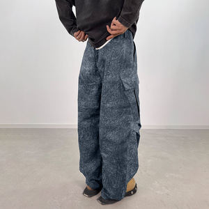 Pantalones de mezclilla tipo carpintero con estampado en relieve 100% algodón, estilo streetwear personalizado, con doble rodilla, para hombre - Product Image 3