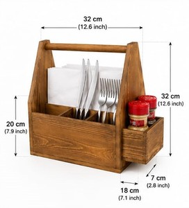 Rustic Wooden Utensil Holder Multi Compartment Caddy 32x20x18cm For <b>Kitchen</b> <b>Table</b> Organization - Product Image 1