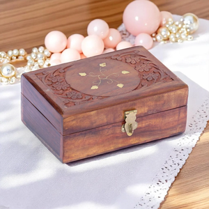 Boîte à bijoux en bois sculpté avec incrustations artisanales, décorative, pour la maison et le bureau, aux prix les plus bas - Product Image 1
