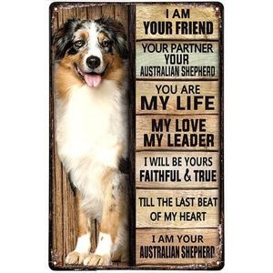 CIFbuy Targa in metallo vintage con motivo Pastore Australiano, con scritta 'I Am Your Friend', in alluminio, decorazione da parete per casa, bar o caffetteria - Product Image 1