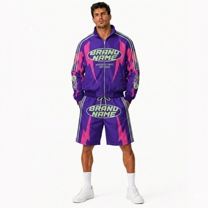 Conjunto Deportivo de Chaqueta y Pantalones Cortos de Nylon Ligero con Bloques de Color para Hombre, Cortavientos con Cremallera, Marca Privada - Product Image 5