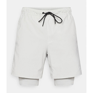 Men's White Solid Canvas Polyester/Cotton Running Shorts <b>Mid</b> Waist Drawstring Quick Dry - Product Image 1