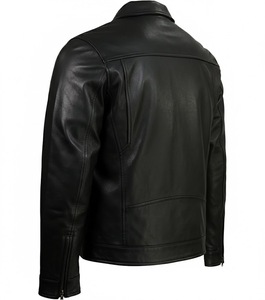 Blouson en cuir noir sur mesure pour homme, en cuir de vachette véritable, style camionneur, coupe ajustée, col chemise décontracté, manteau de motard en cuir véritable, vêtement d'extérieur - Product Image 6