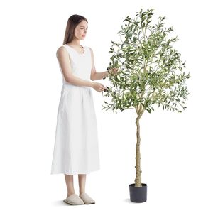 Albero verde a bassa manutenzione materiale sicuro PE ulivo artificiale alto 6 piedi finto impianto interno/esterno Anti-punta protezione inclinazione - Product Image 1
