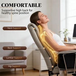 Chaise de bureau à dossier haut grise avec fonction massage et caractéristiques de confort essentielles - Product Image 3
