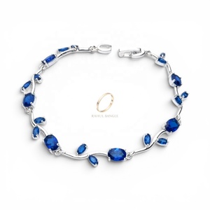 Pulsera de Lujo Azul Moderna con Circonitas y Flor de Tulipán, Bañada en Plata de 18K, Joyería de Latón con Piedras para Mujer, Regalo de Aniversario - Product Image 1
