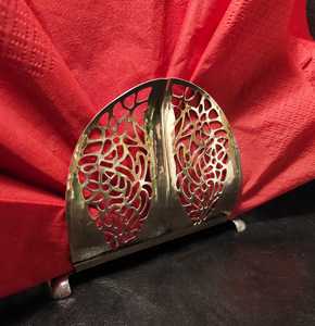Vintage Metal Napkin Holder Stand <b>Semi</b>-<b>Circle</b> Filigree Design Silver Lace <b>Table</b> Decor Party Use Durable - Product Image 5
