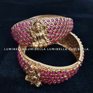 <b>Ruby</b> Kemp Kada Bangles-Gold Plated Copper & Brass Geometric Pearl <b>Bracelets</b> for Engagement - Product Image 3