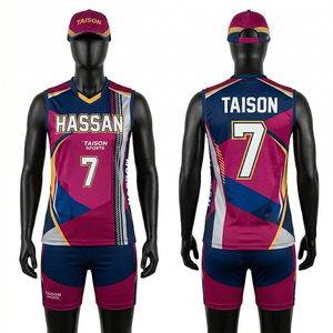 Uniforme de Voleibol para Hombre, 180 GSM, Poliéster Premium Interlock, Panel Rosa, Azul Marino y Dorado, Logotipo Personalizado por Sublimación - Product Image 1