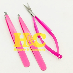 Set de Pinzas y Tijeras para Cejas Rosadas de Acero Inoxidable Sostenible, 2 Pinzas y 1 Tijera con Logo - Product Image 2