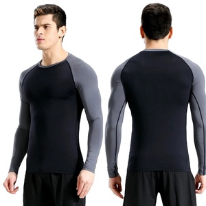 Conjuntos de gimnasio con cuello personalizado para hombre, Camiseta deportiva de manga larga de compresión de secado rápido, camisetas transpirables de culturismo de tendencia - Product Image 1