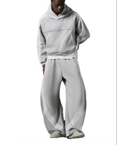 Unisex Oversized Hoodie <b>Tracksuit</b> Set Solid Color Loose Fit Full Length Sweatpants With Side Pockets Autumn Casual Wear - Product Image 3