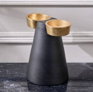 Moderno Portavelas Doble Negro y Dorado para Velas de Té, Ecológico, Hecho a Mano, de Aluminio, para Mesa, para Navidad y Pascua - Product Image 2