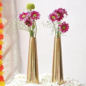 แจกันดอกไม้ทองเหลืองทรงสูงสำหรับตกแต่งบ้าน - Product Image 1