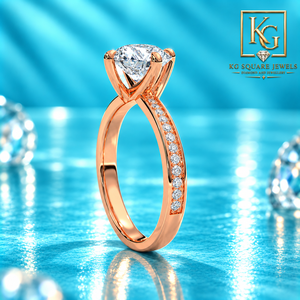Anillo de Compromiso Moderno de Oro Rosa de 14 Quilates con Incrustaciones de Diamantes Cultivados en Laboratorio de Corte Redondo para Mujer, Joyería Fina Minimalista - Product Image 2