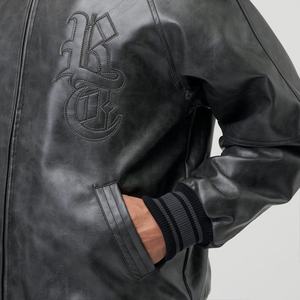 Fábrica YU JIA Fabrica Chaquetas Bomber de Invierno para Hombre con Bordado de Chenille en Cuero Genuino Personalizado, Chaqueta de Motociclista - Product Image 6