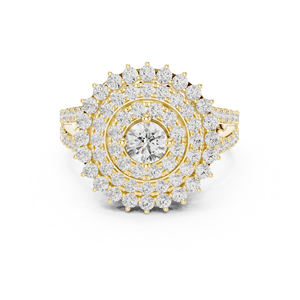 Bague en or jaune avec halo de diamants ronds, bague de fiançailles et de mariage à grappe florale, bague pavée de luxe pour femme - Product Image 4