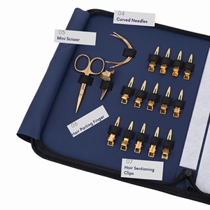 Kit professionnel d'application d'extensions capillaires : Pinces à micro-anneaux, Aiguilles à fil, Pinces de sectionnement, Peigne à separer les mèches, Ciseaux - Product Image 4