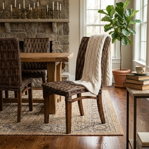 Natural Woven Rattan Basket Weave <b>Dining</b> <b>Chair</b> High Back Mahogany Legs Setup Room Furniture Decor Pure Art Room Design - Product Image 2