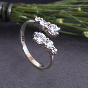 925 <b>Sterling</b> <b>Silver</b> Open Wrap <b>Ring</b> with CZ Stones <b>Adjustable</b> Bezel Setting Band Design Engagement <b>Ring</b> Unisex for Wedding Bulk - Product Image 3
