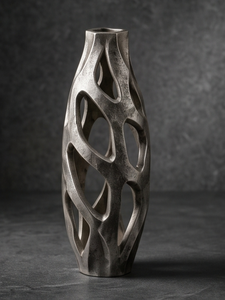 Jarrón Metálico Plateado Contemporáneo con Diseño Esculpido Único, Maceta Alta para Flores, Decoración de Interiores para Sala de Estar, Suministro al por Mayor - Product Image 2