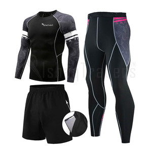 <b>Men's</b> Black Compression Rash Guard Full Sleeve <b>Long</b> <b>Johns</b> Quick Dry Spandex Polyester Fitness Wear 2 Piece Set 220g Custom Brand - Product Image 4
