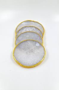 Posavasos de Ágata Blanca con Borde Dorado, Rebanada de Geoda Natural, Vajilla de Lujo, Regalo de Inauguración de Casa, Decoración Espiritual para el Hogar, Cristal con Borde Dorado - Product Image 4
