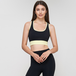 Seamless Sports Bra Women Yoga <b>Top</b> Racerback Medium Support Black Yellow Blue White Color Block Design - Product Image 4