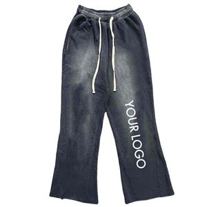Pantalon de survêtement mi-long en coton 100 % anti-plis, coupe décontractée, coupe-vent, élastique, confortable, avec logo personnalisé, délavé clair, pour hommes, vente en gros - Product Image 2