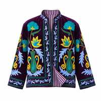 Veste brodée Suzani florale multicolore, artisanat textile traditionnel botanique, style ethnique bohème, manteau d'hiver unique, vêtement d'hiver