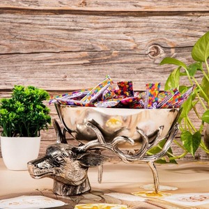 Bol centre de table en métal argenté de luxe en forme de tête de cerf, sans BPA, résistant à la chaleur, pour décoration rustique, fête, piédestal élégant en forme de bois de cerf - Product Image 6