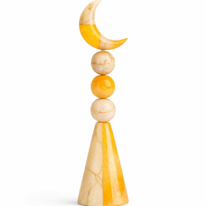 Escultura de Luna Creciente de Resina Premium, Decoración de Mesa en Mármol Bicolor Amarillo y Blanco para una Decoración Elegante del Hogar y la Oficina - Product Image 1