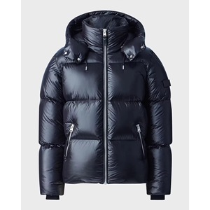 Chaqueta acolchada con capucha para hombre, negra, con cierre de cremallera, rellena de plumón, a prueba de viento, informal, de invierno, de color sólido, gruesa, de poliéster - Product Image 1